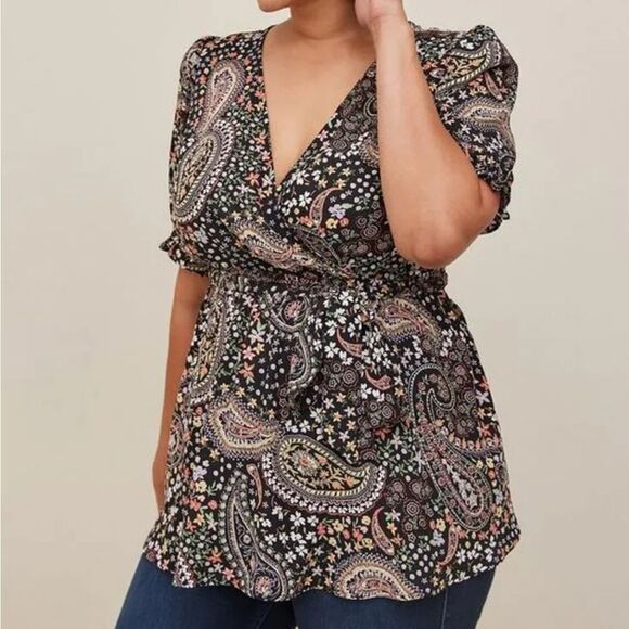 Torrid Georgette Surplice Puff Sleeve Blouse - Picture 1 of 8